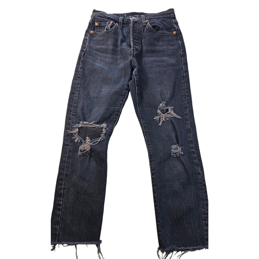 Levis 24 x 28 (24x24) grunge cut off black 501 S distressed high rise straight